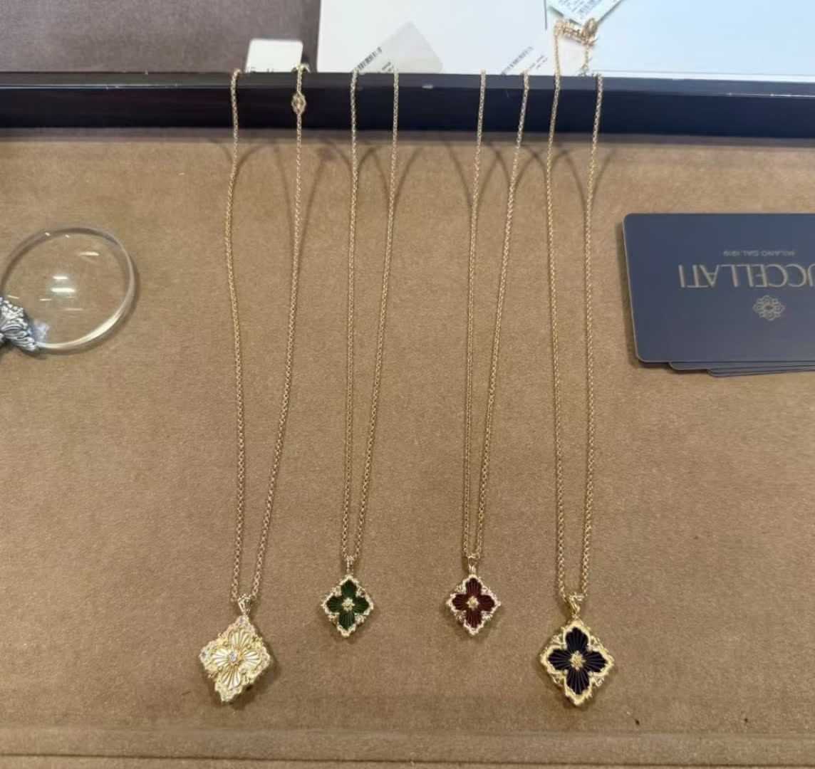 Van Cleef & Arpels Muccellati Gold-Plated Enamel Clover Flower Necklace